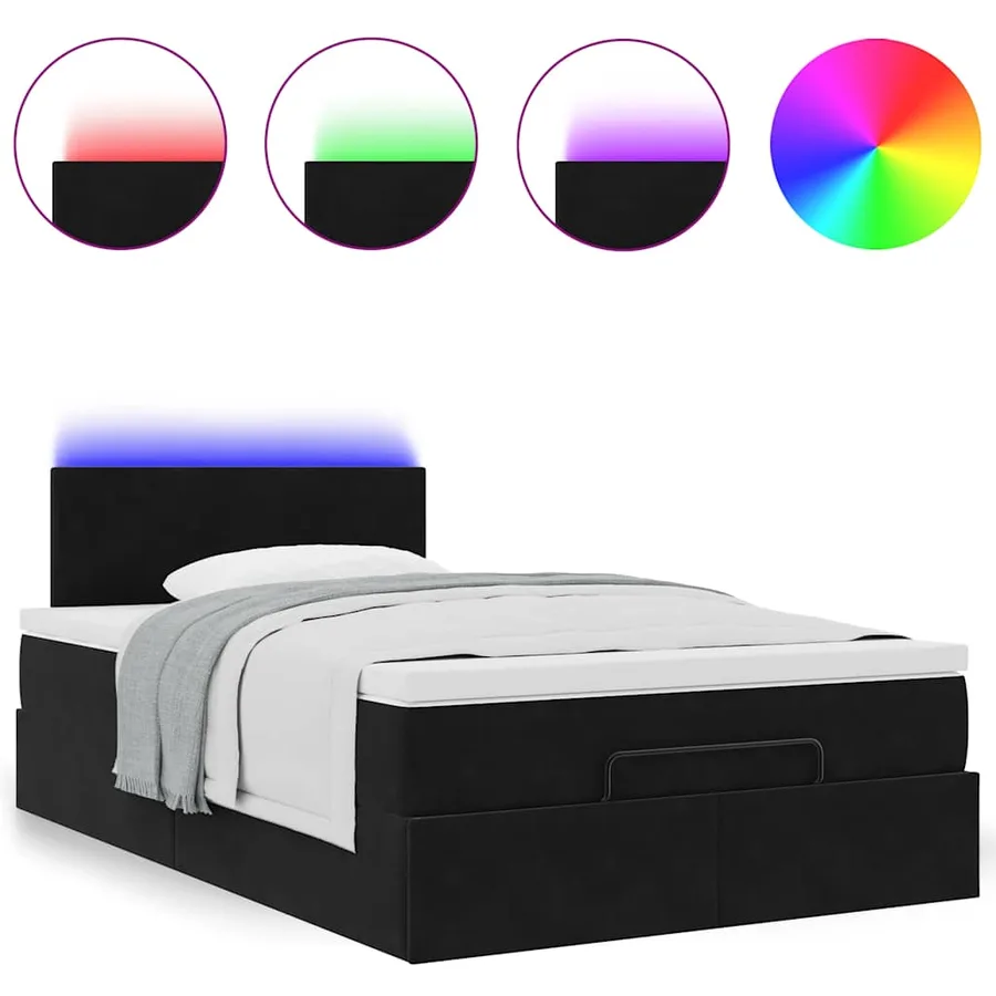 Lit ottoman avec matelas et LED noir 120x190 cm velours - 5
