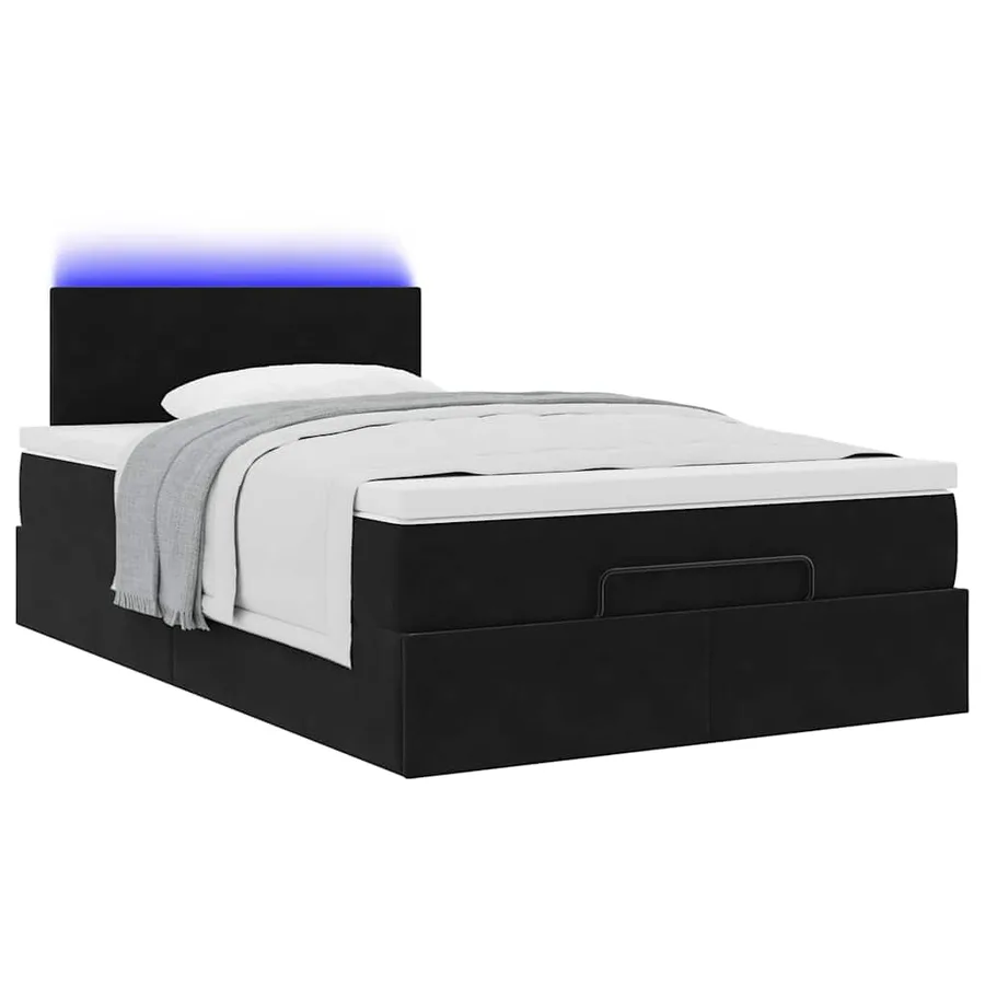 Lit ottoman avec matelas et LED noir 120x190 cm velours - 6