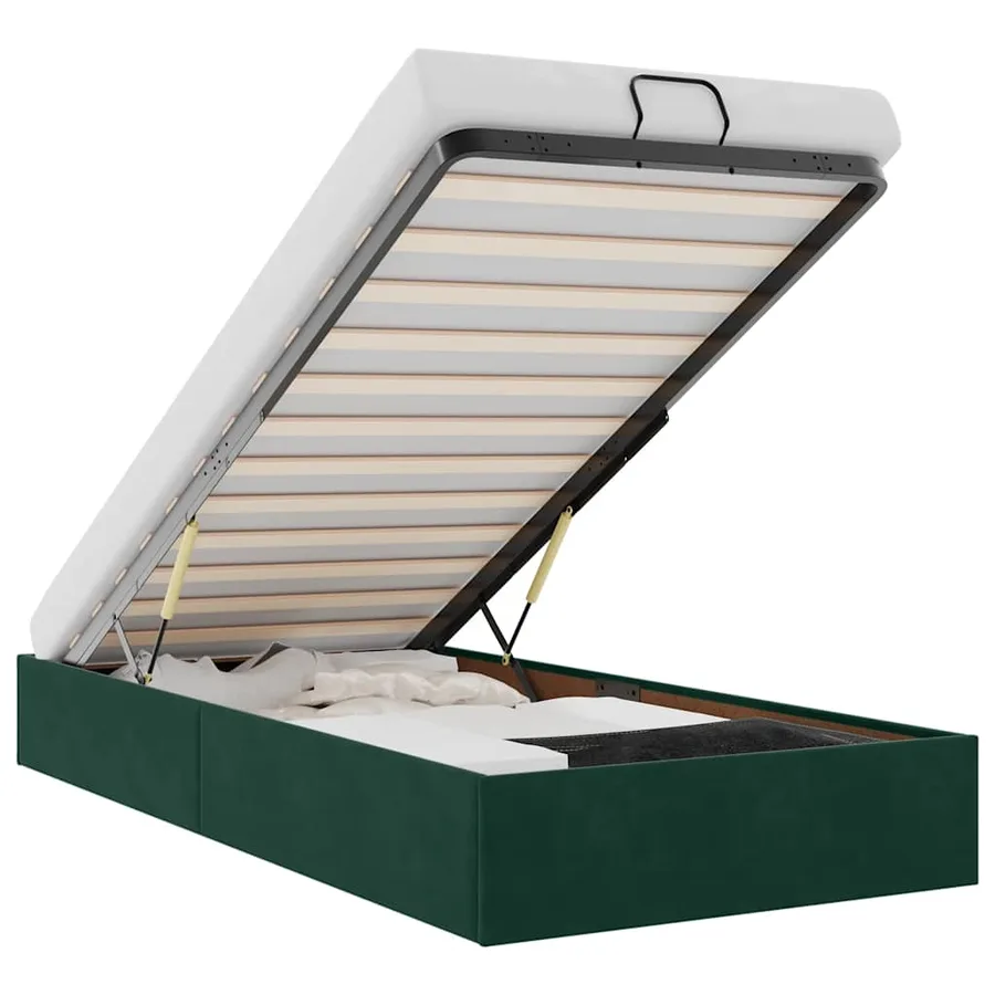 Cadre de lit ottoman sans matelas vert foncé 90x190 cm velours - 2