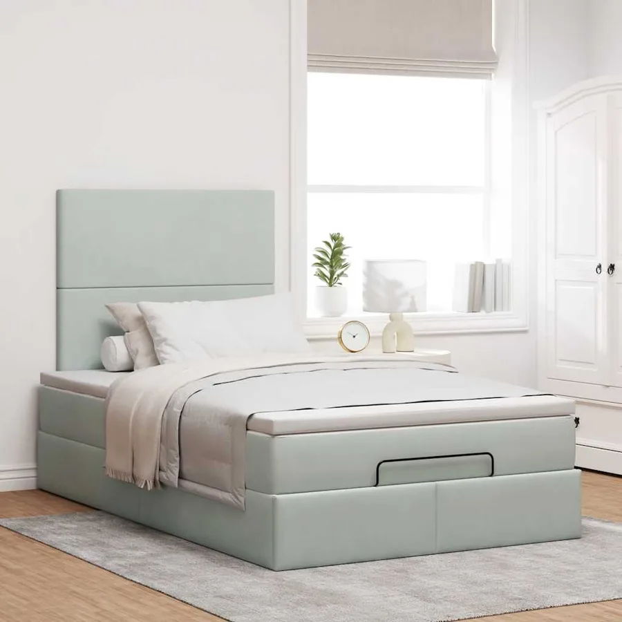 Cadre de lit ottoman et matelas gris clair 120x200 cm velours - 4