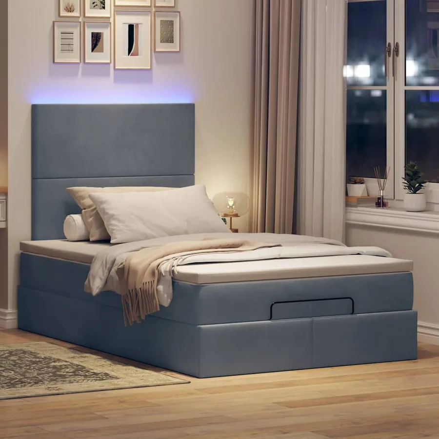 Cadre de lit ottoman avec matelas gris foncé 120x190 cm velours - 3