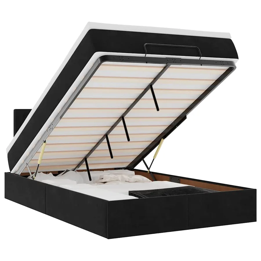 Lit ottoman avec matelas noir 120x190 cm velours - 2