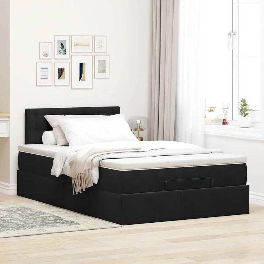 Lit ottoman avec matelas noir 120x190 cm velours - 3