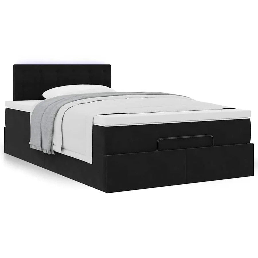 Lit ottoman avec matelas noir 120x190 cm velours - 5