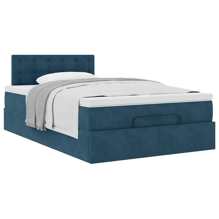Lit ottoman avec matelas bleu foncé 120x190 cm velours - 5