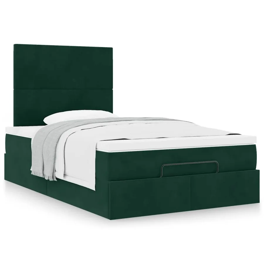 Cadre de lit ottoman avec matelas vert foncé 120x190 cm velours - 4