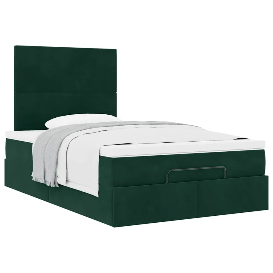 Cadre de lit ottoman avec matelas vert foncé 120x190 cm velours - 5