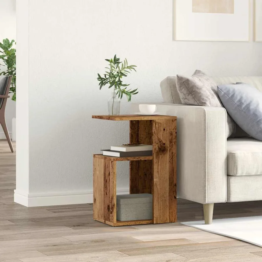 Table d'appoint vieux bois 36x30x56 cm bois d'ingénierie - 3