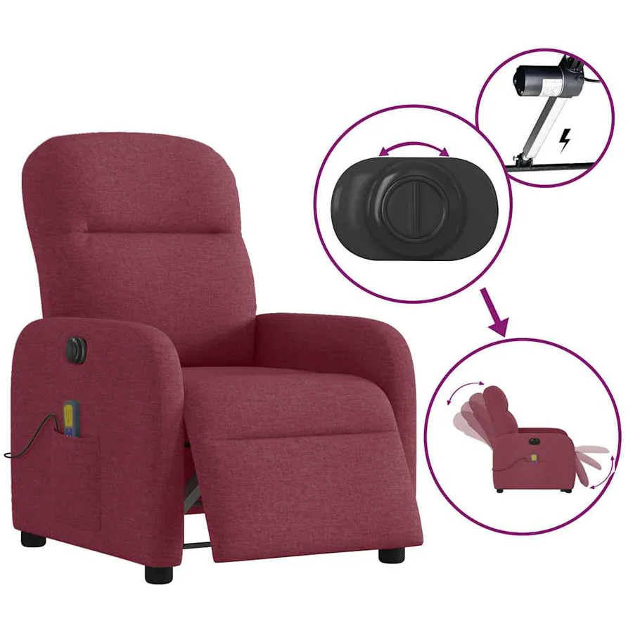 Fauteuil de massage inclinable électrique Rouge bordeaux Tissu - 10