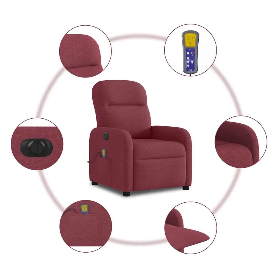 Fauteuil de massage inclinable électrique Rouge bordeaux Tissu - 11
