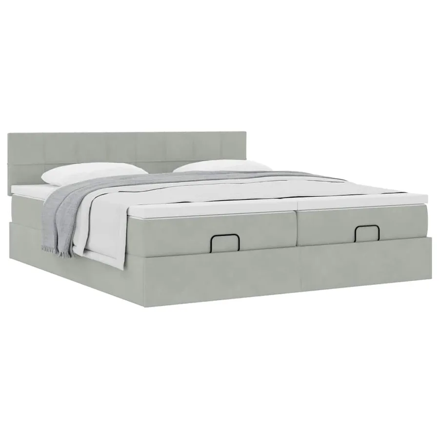 Cadre de lit ottoman et matelas gris clair 180x200cm velours - 5