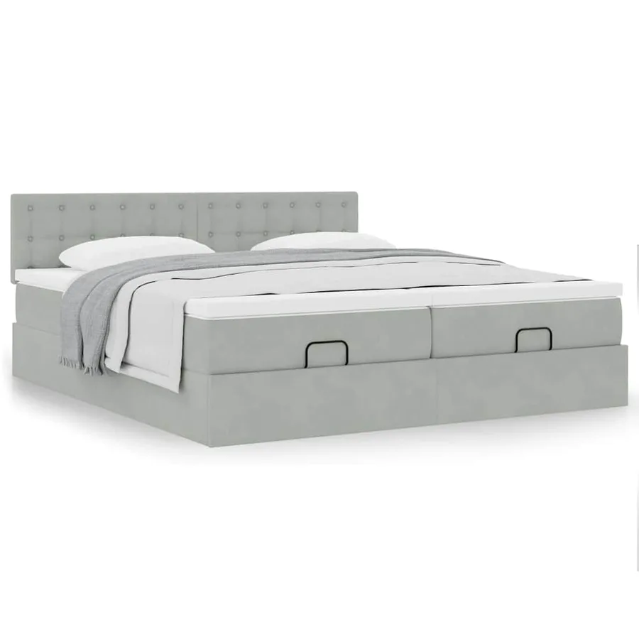 Cadre de lit ottoman et matelas gris clair 180x200cm velours - 4