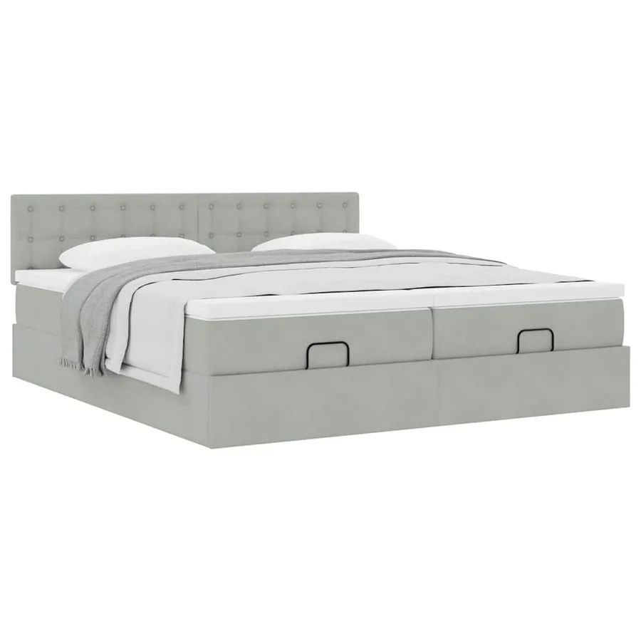 Cadre de lit ottoman et matelas gris clair 180x200cm velours - 5