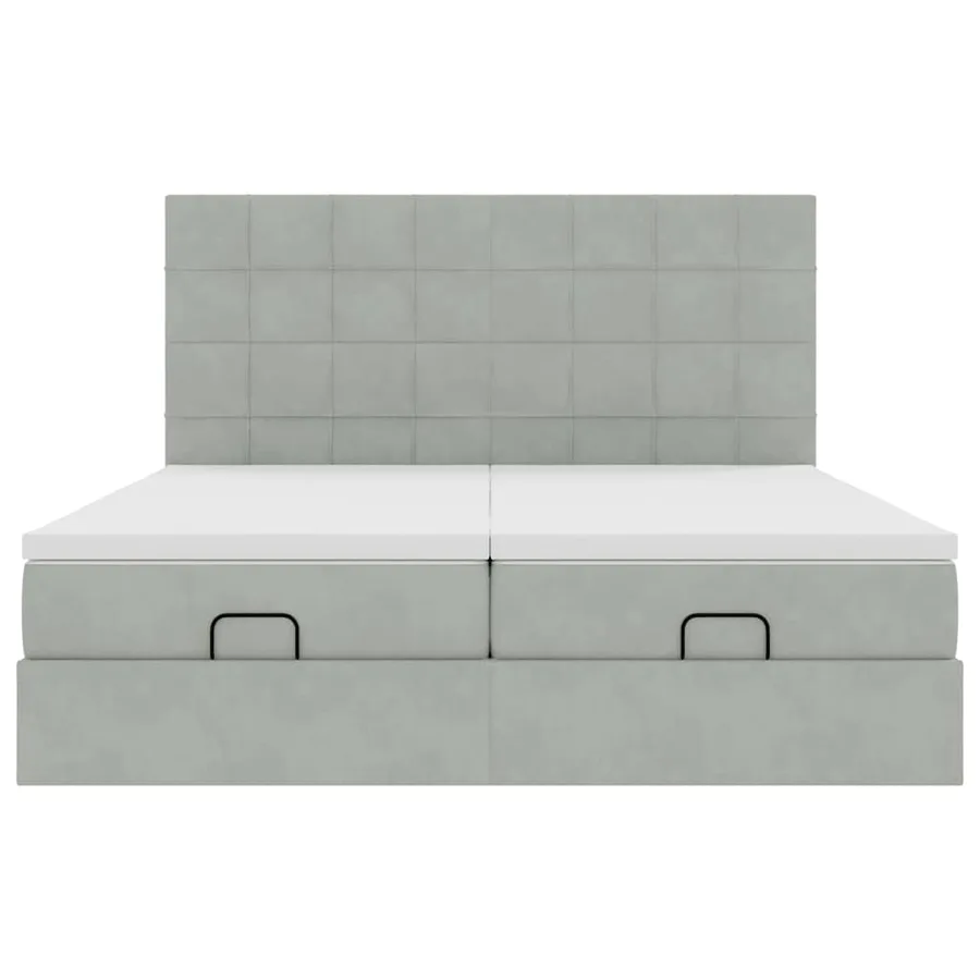 Cadre de lit ottoman et matelas gris clair 180x200cm velours - 8