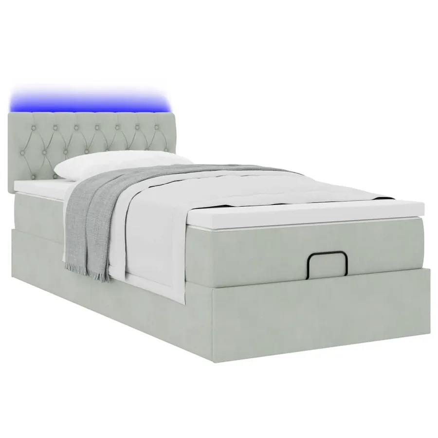Cadre de lit ottoman et matelas gris clair 90x200 cm velours - 3