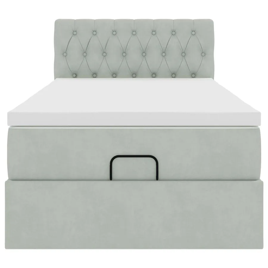 Cadre de lit ottoman et matelas gris clair 90x200 cm velours - 6