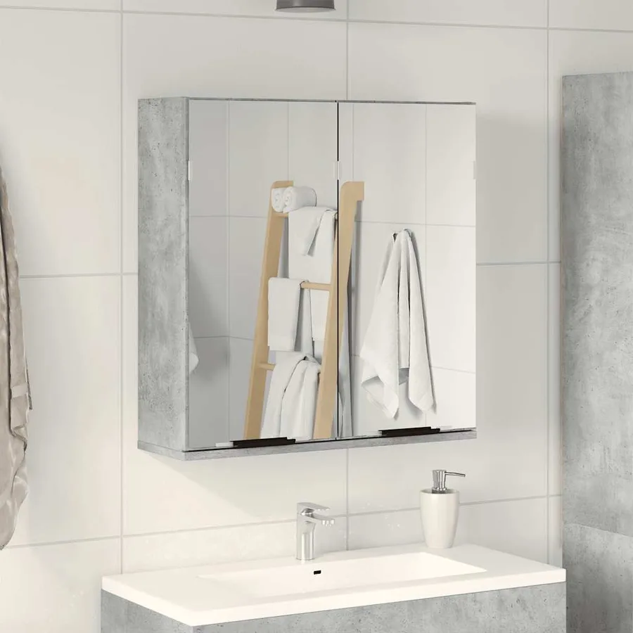 Armoire à miroir de salle de bain gris béton bois d'ingénierie - 3
