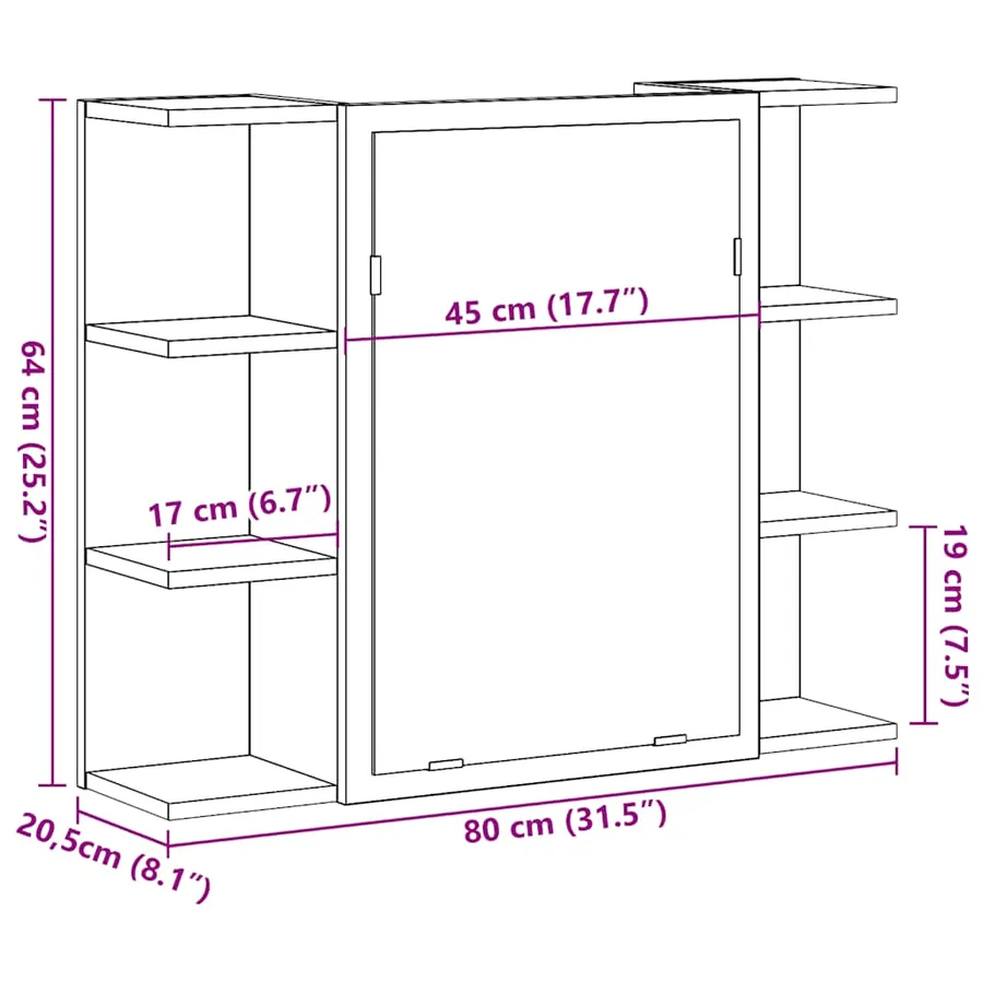 Armoire à miroir de salle de bain chêne artisanal 80x20,5x64 cm - 12