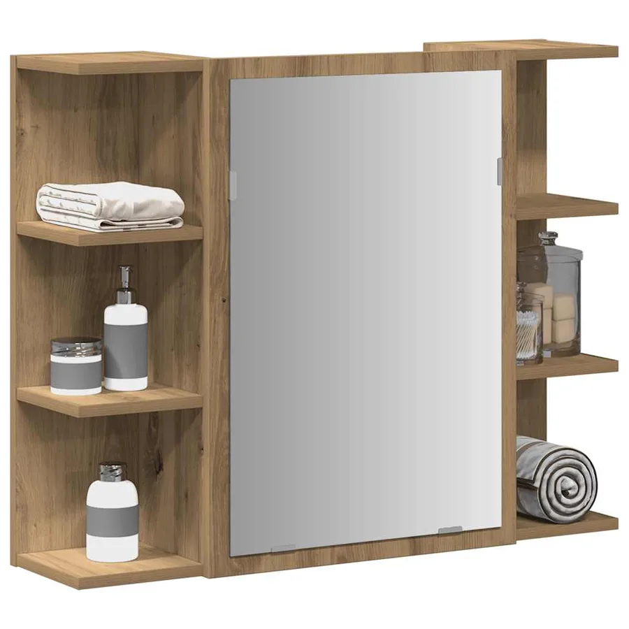 Armoire à miroir de salle de bain chêne artisanal 80x20,5x64 cm - 3