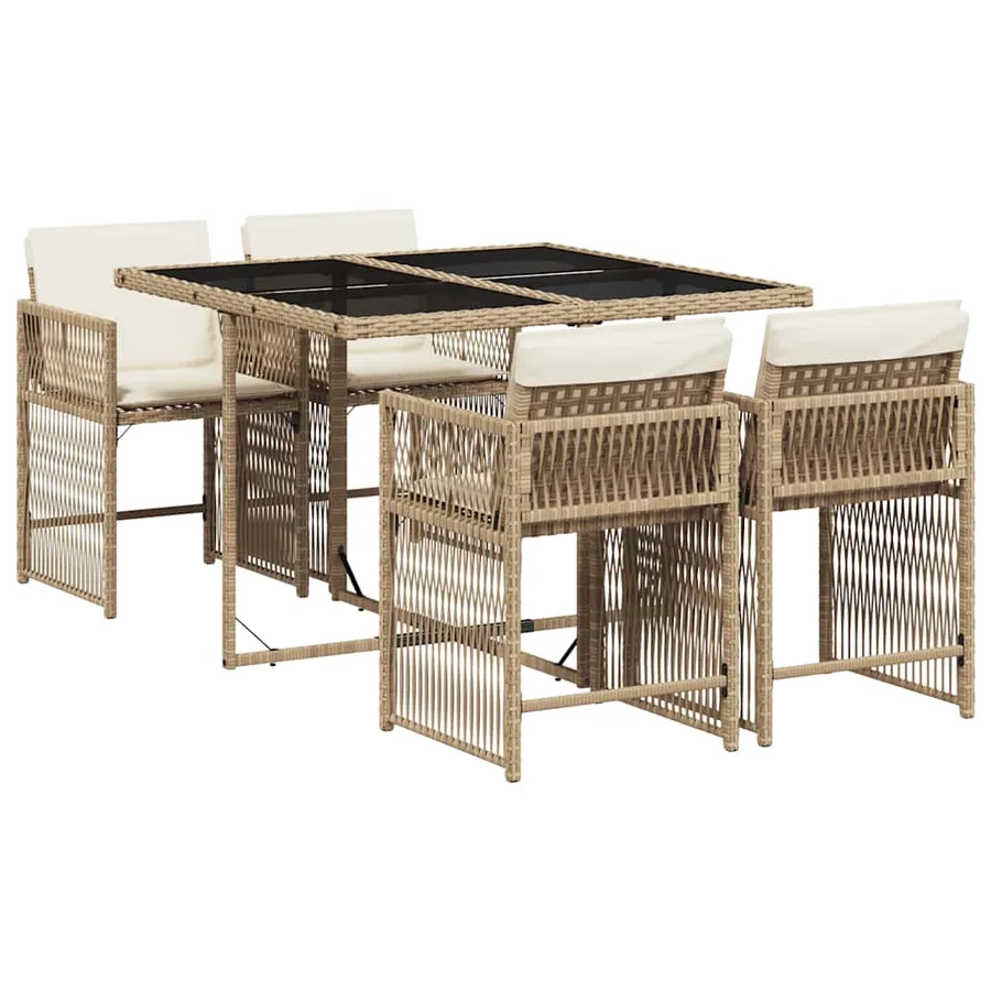 Ensemble à manger de jardin avec coussins 5pcs Beige poly rotin - 2