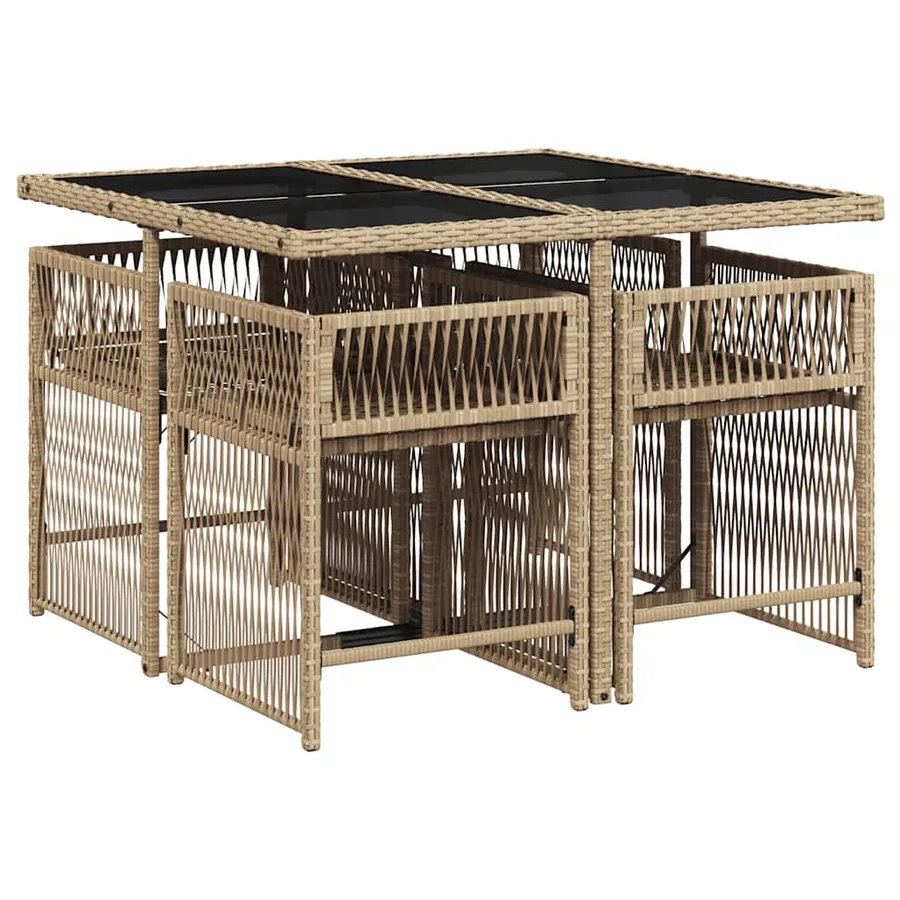 Ensemble à manger de jardin avec coussins 5pcs Beige poly rotin - 3