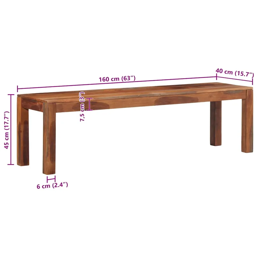 Banc 160 cm bois d'acacia massif - 9