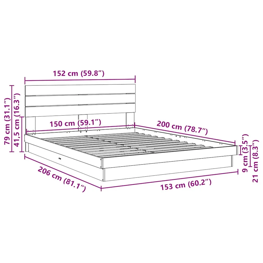Cadre de lit avec tête de lit sans matelas 150 x 200 cm - 11