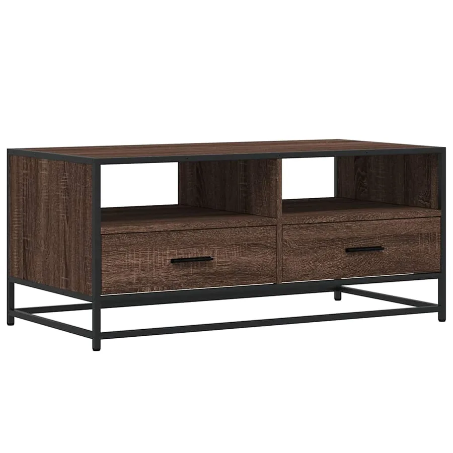 Table basse chêne marron 100x50x45cm bois d'ingénierie et métal - 2
