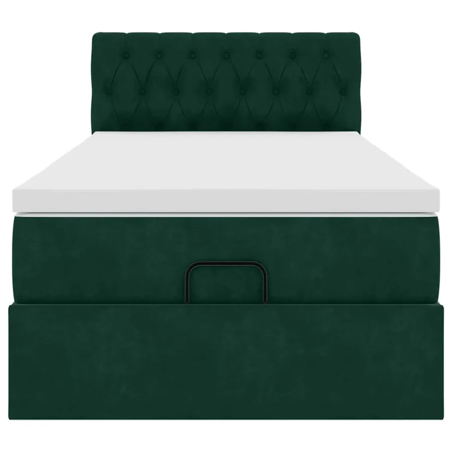 Cadre de lit ottoman avec matelas vert foncé 100x200 cm velours - 5