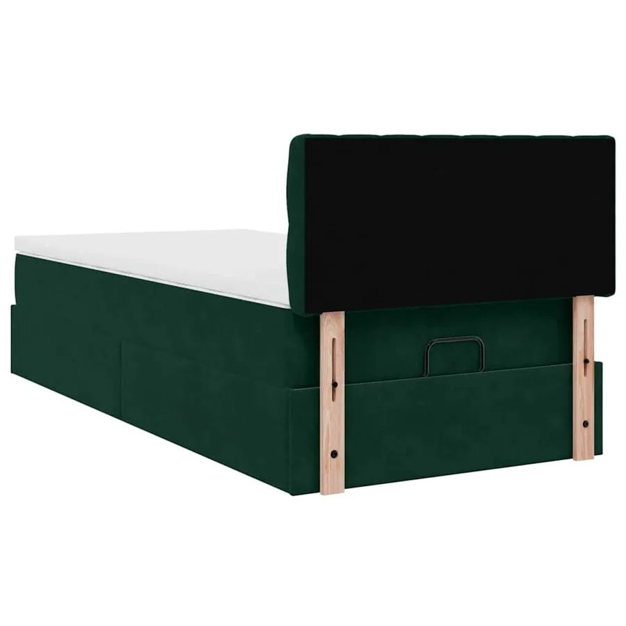Cadre de lit ottoman avec matelas vert foncé 100x200 cm velours - 9