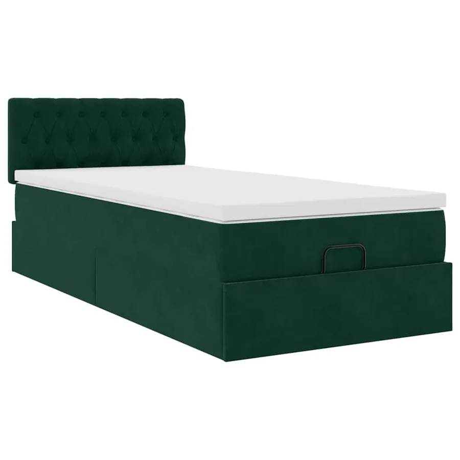 Cadre de lit ottoman avec matelas vert foncé 100x200 cm velours - 5