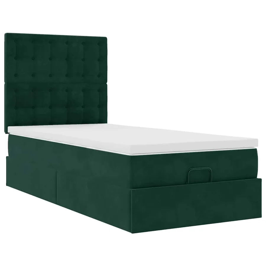 Cadre de lit ottoman avec matelas vert foncé 90x200 cm velours - 7