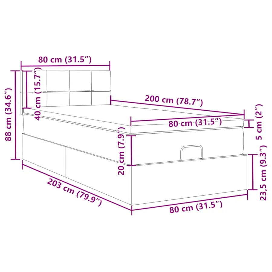 Lit ottoman avec matelas et LED noir 80x200cm velours - 17