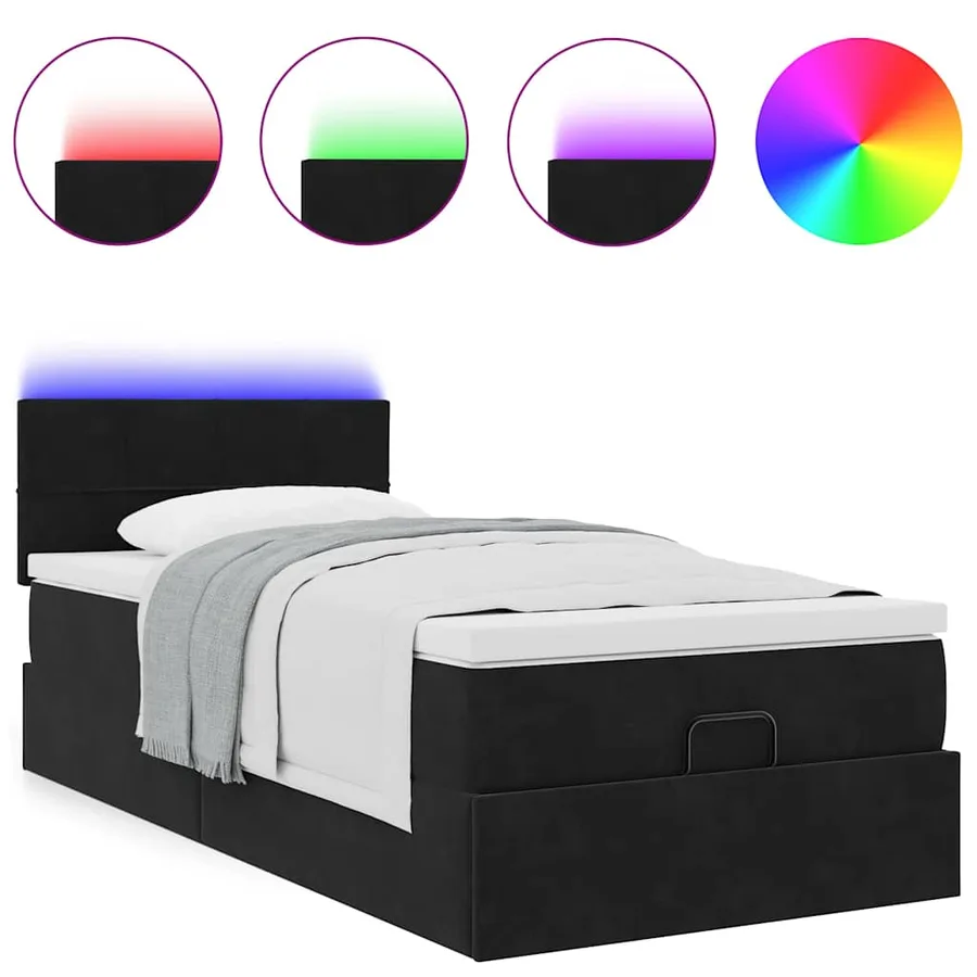 Lit ottoman avec matelas et LED noir 80x200cm velours - 5