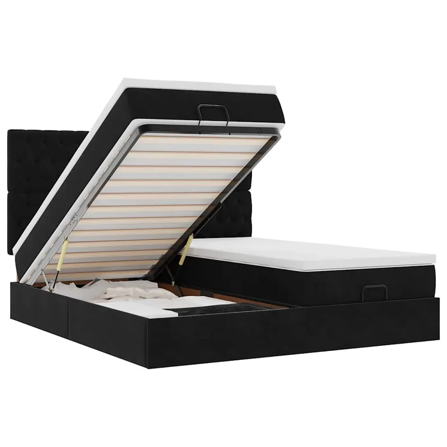 Cadre de lit ottoman avec matelas noir 160x200 cm velours - 2