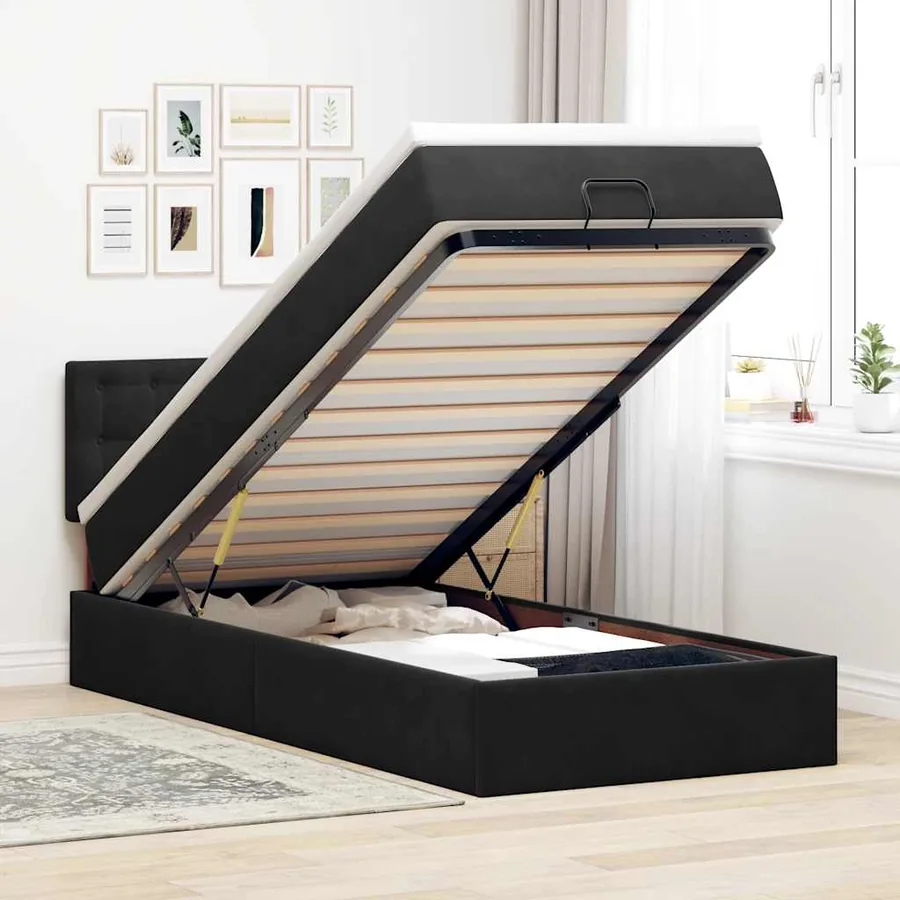 Lit ottoman avec matelas et LED noir 80x200cm velours