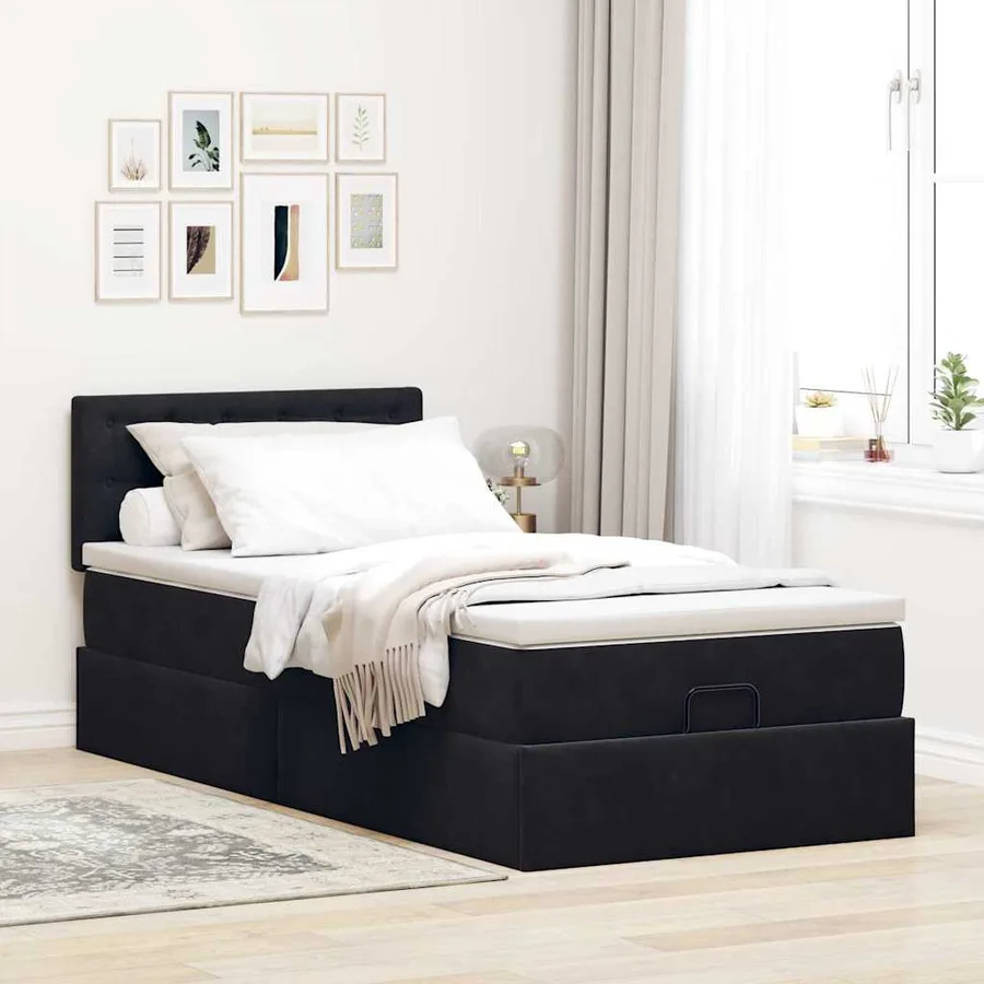 Lit ottoman avec matelas et LED noir 80x200cm velours - 4