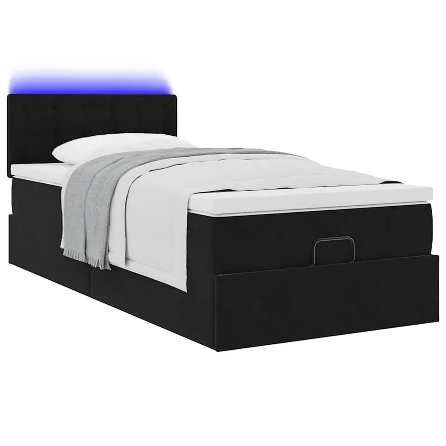 Lit ottoman avec matelas et LED noir 80x200cm velours - 6