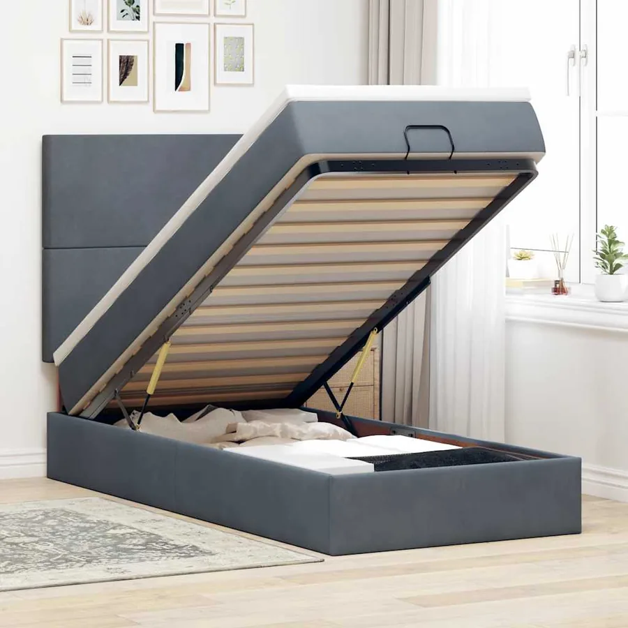 Cadre de lit ottoman avec matelas gris foncé 80x200 cm velours