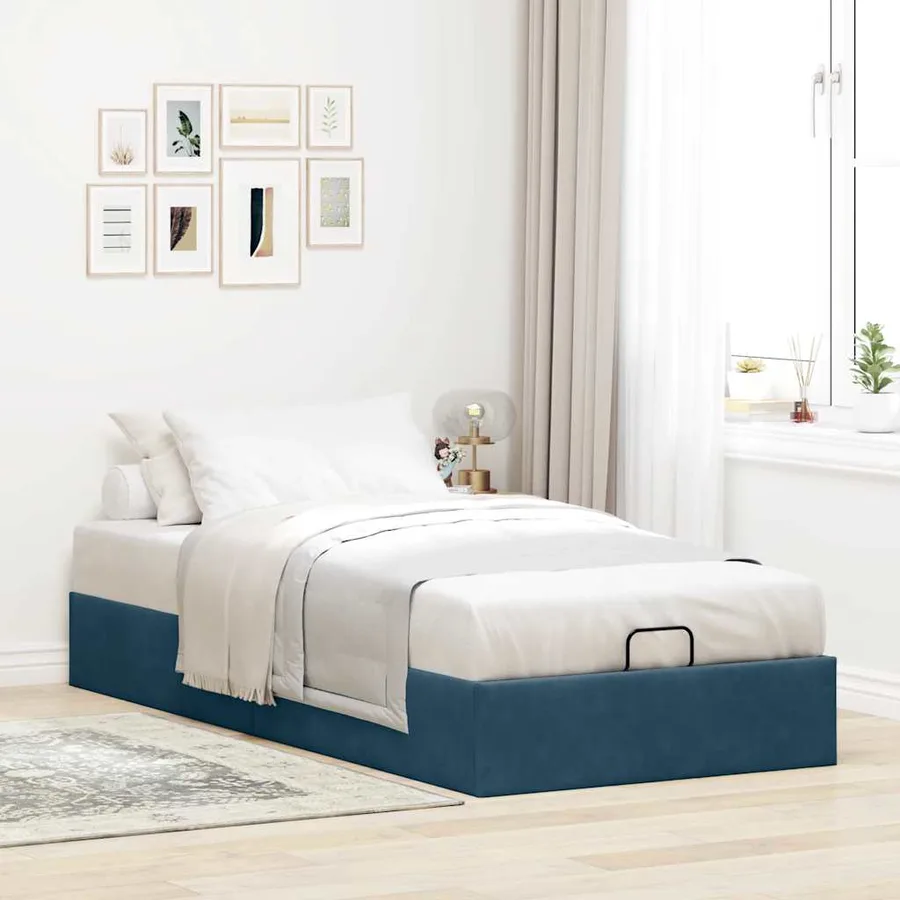 Cadre de lit ottoman sans matelas bleu foncé 80x200 cm velours - 3