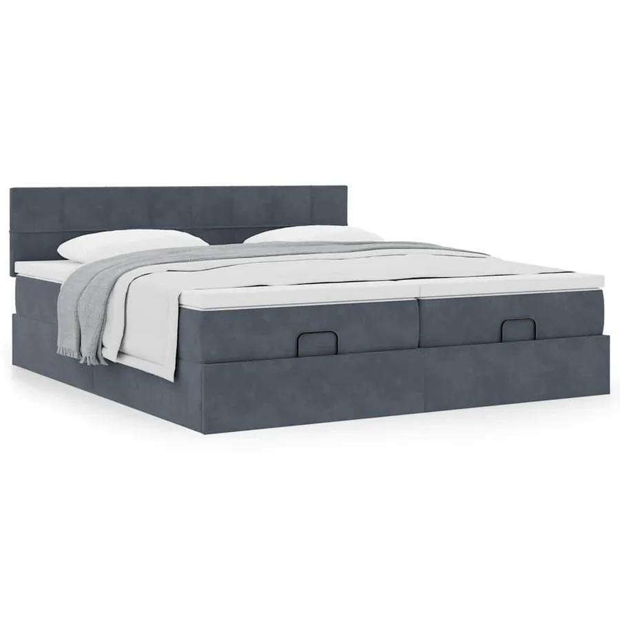 Cadre de lit ottoman avec matelas gris foncé 160x200cm velours - 4