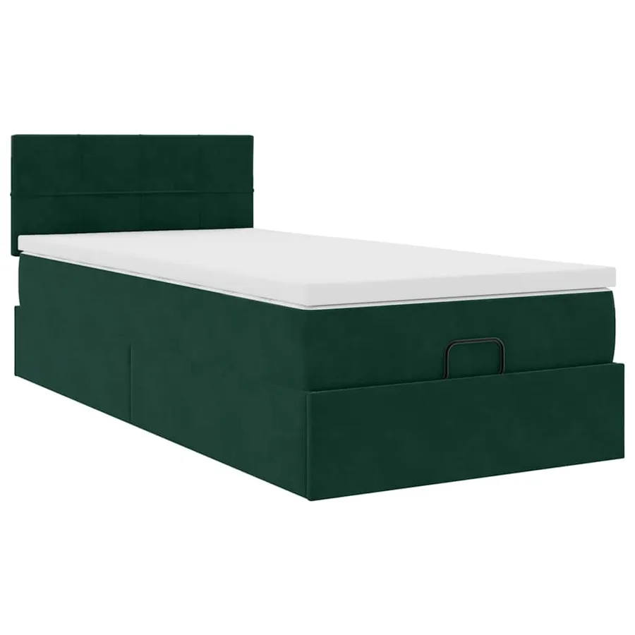 Cadre de lit ottoman avec matelas vert foncé 80x200 cm velours - 6