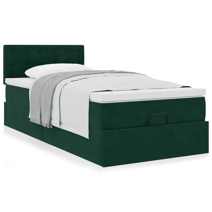 Cadre de lit ottoman avec matelas vert foncé 80x200 cm velours - 4