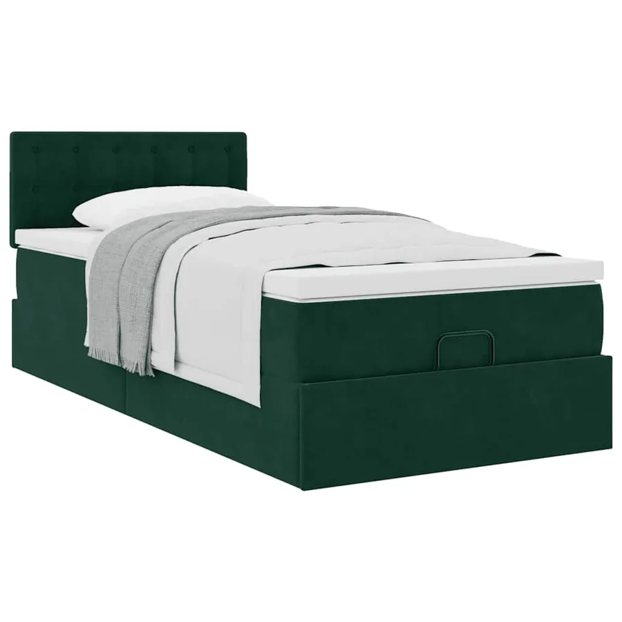 Cadre de lit ottoman avec matelas vert foncé 80x200 cm velours - 5