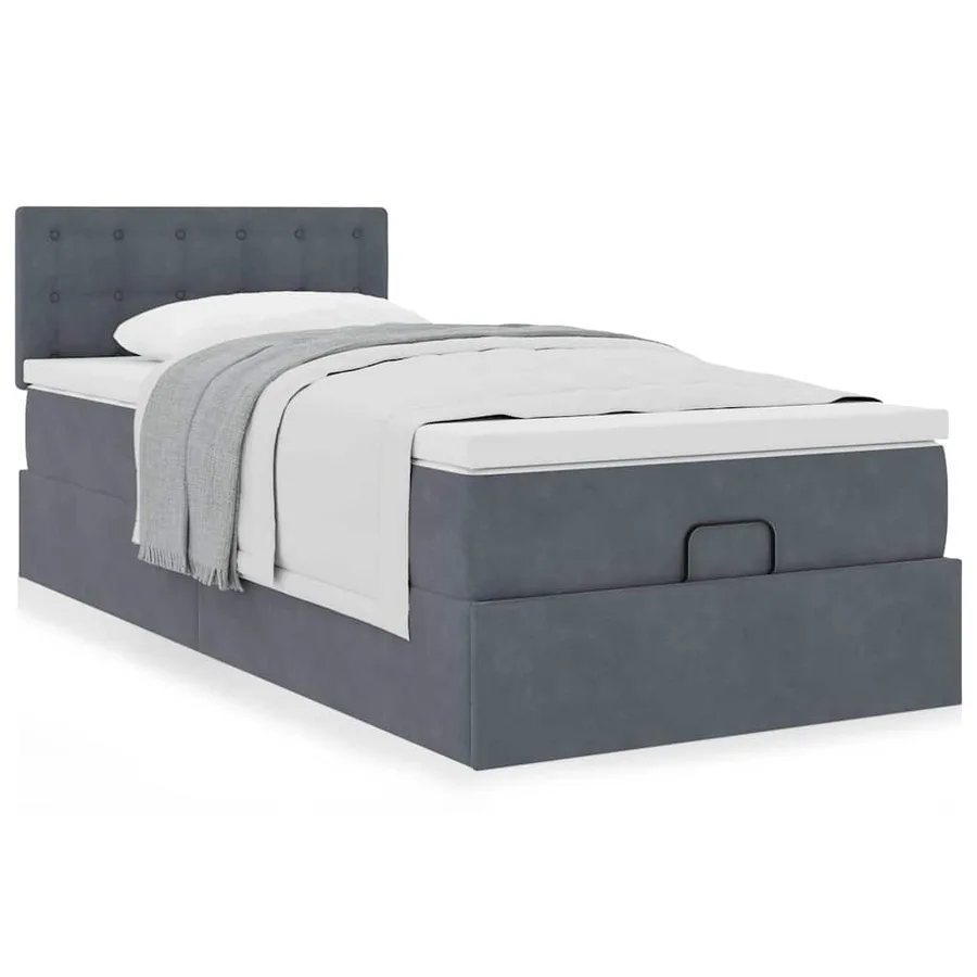 Cadre de lit ottoman avec matelas gris foncé 80x200 cm velours - 4