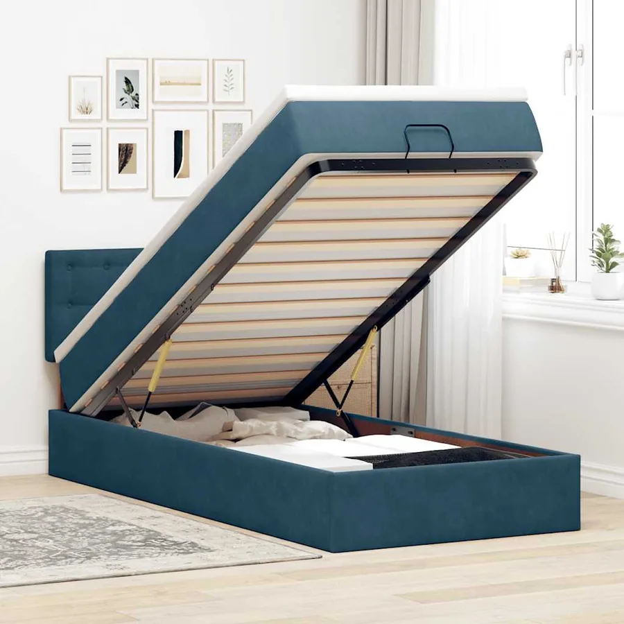 Lit ottoman avec matelas et LED bleu foncé 80x200cm velours