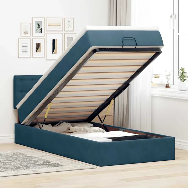 Lit ottoman avec matelas et LED bleu foncé 80x200cm velours