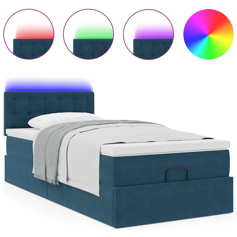 Lit ottoman avec matelas et LED bleu foncé 80x200cm velours - 5
