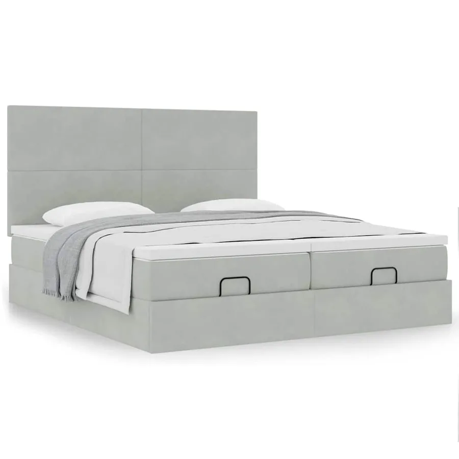 Cadre de lit ottoman et matelas gris clair 160x200cm velours - 4