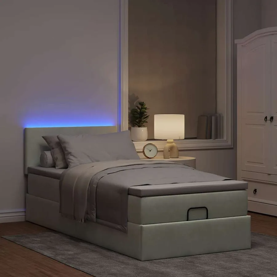 Cadre de lit ottoman avec matelas gris clair 80x200 cm velours - 3